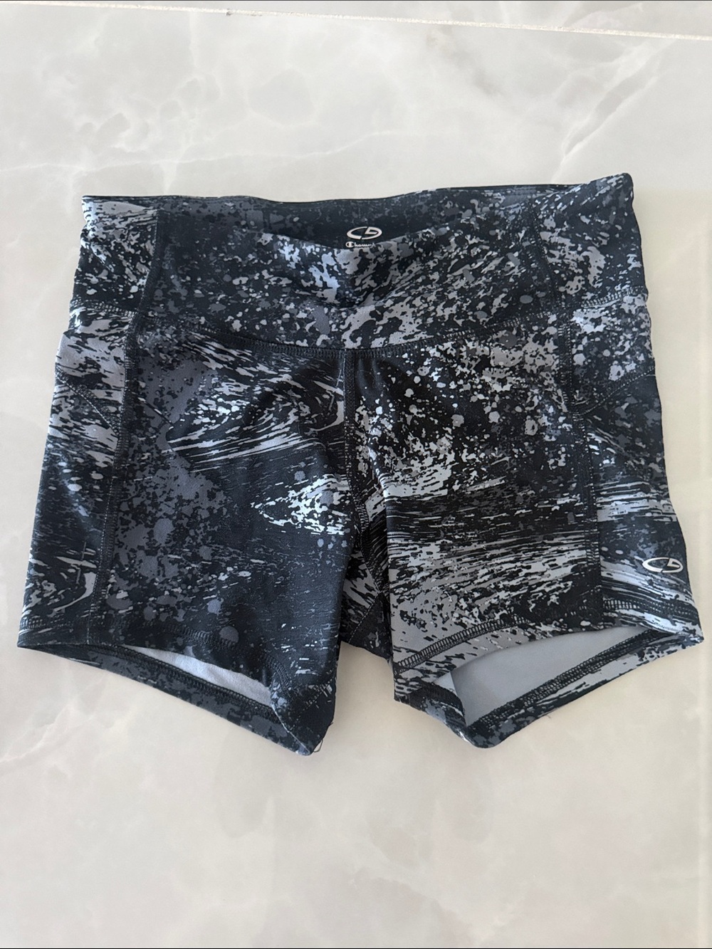 Active High-Waist Black & Gray Patterned Women's Shorts